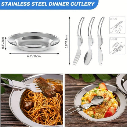 Camping Cookware Set, Aluminum Pot, Frying Pan and Kettle Kit with Folding Handles, Cutlery and Carry Bag
