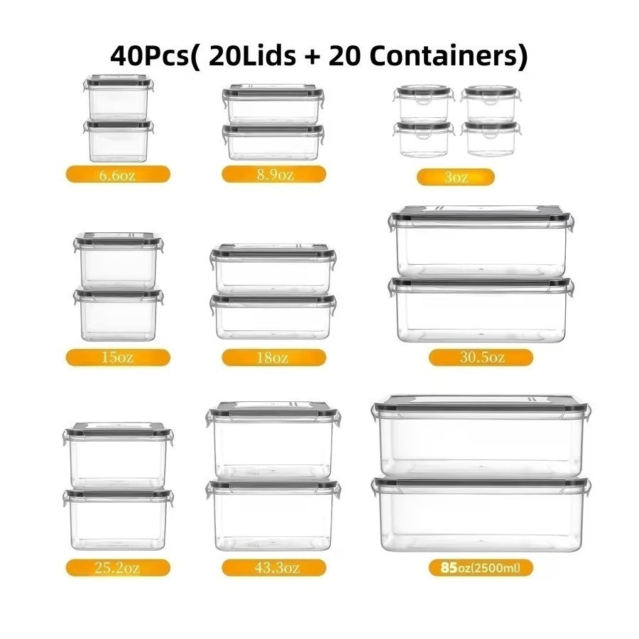Food Storage Container Set with 12, 20 or 24 Clear Boxes, Locking Lids and Microwave, Dishwasher and Freezer Use