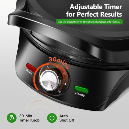 Electric Smokeless Indoor Grill 1500W, 2-in-1 Indoor Grill & Pizza Maker with 30-Min Timer, Auto Shut-Off, 180° Open Flat – BBQ Steak Veggies Quesadilla