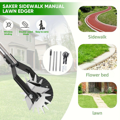 Manual Wheeled Lawn Edger with Rotary Cutting Wheel and Three- or Four-Section Adjustable Handle