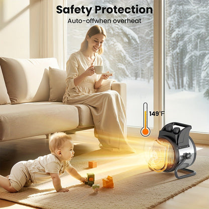 1500W Round Portable Space Heater with Two Top Controls, 90° Adjustable Stand and Remote Option
