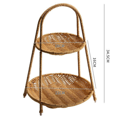 Tiered Serving Tray Rattan Style Round Multi-Layer Fruit Snack Display Stand for Parties Weddings Buffets Nuts Desserts Space-Saving Elegant