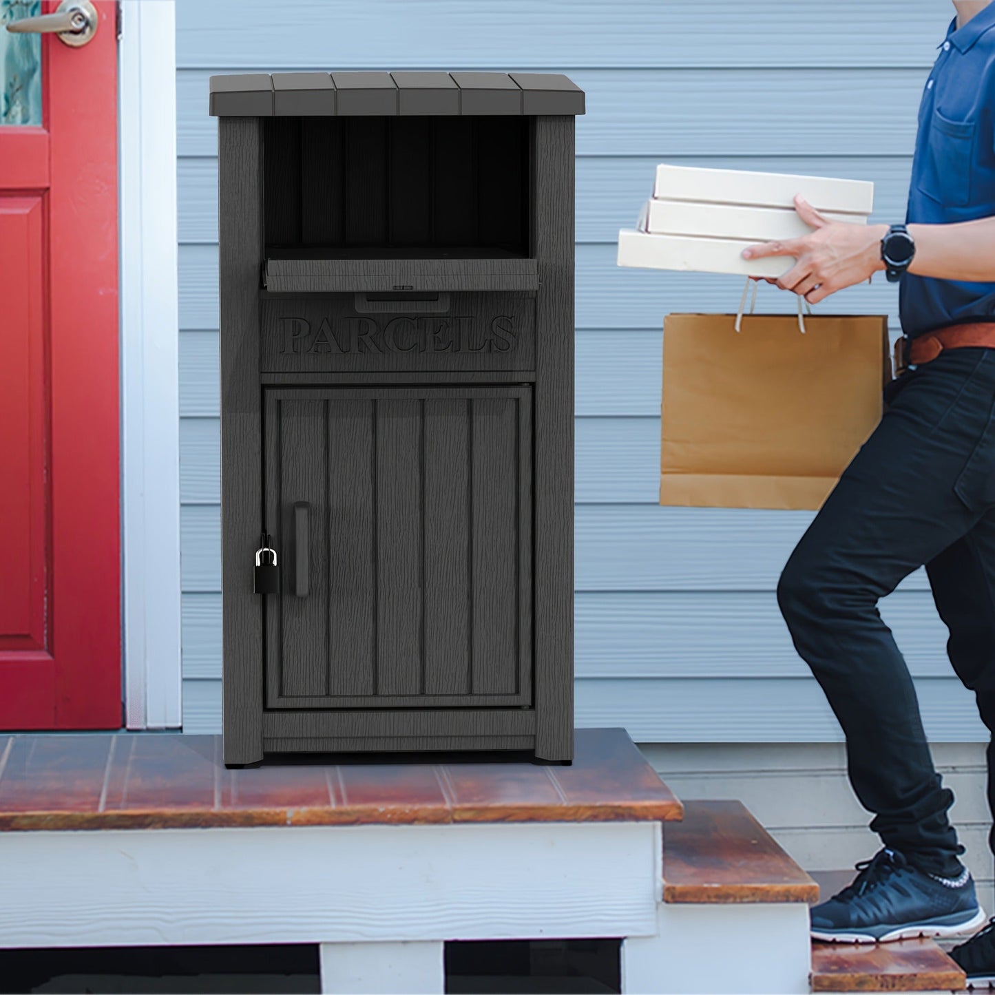 Lockable Outdoor Storage Box weather-ready Package Delivery Porch with 2 Exact Source Checkout Options