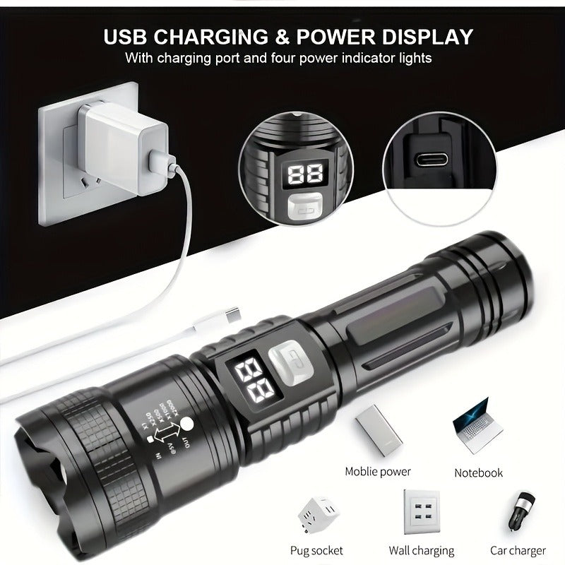 Flashlight 800-Lumen Zoomable Rechargeable Torch with 150m Range in 2, 4 or 8-Piece Packs for Outdoor Use