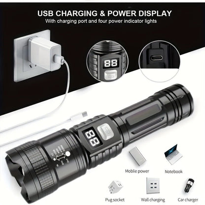 Flashlight 800-Lumen Zoomable Rechargeable Torch with 150m Range in 2, 4 or 8-Piece Packs for Outdoor Use