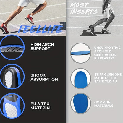 High-Arch PU and TPU Shoe Inserts with Deep Heel Cup in M, L and XL Sizes for Work Boots and Sneakers