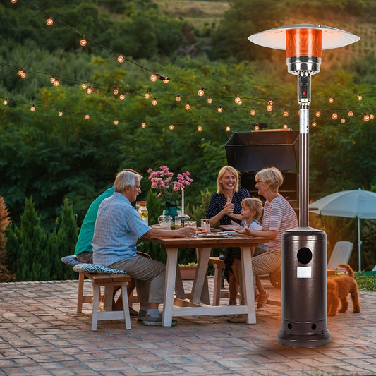 Outdoor Propane Patio Heater 46000 BTU Freestanding Tower with Wheels, Bronze Powder-Coated, Commercial & Residential, Tip-Over Safety Shut-Off, 175 sq ft Coverage