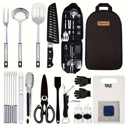 Camping Cookware Set Outdoor Kitchen Cooking Kit – Essential Camp Gear for Barbecue, Meal Prep & Outdoor Cooking at Campsites & Parks – 3 Colors: Green, Black, Cyan