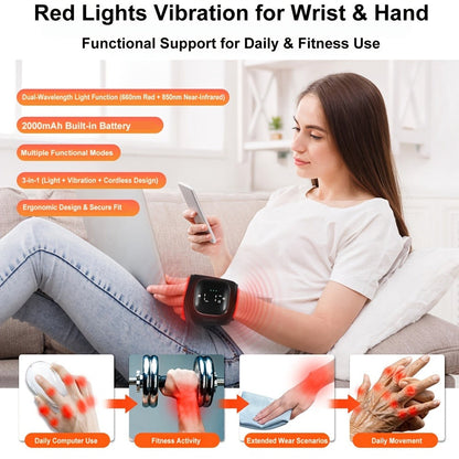 Wearable Red and Near-Infrared Wrist Wrap with 660nm and 850nm LEDs, Vibration Modes and Adjustable Strap