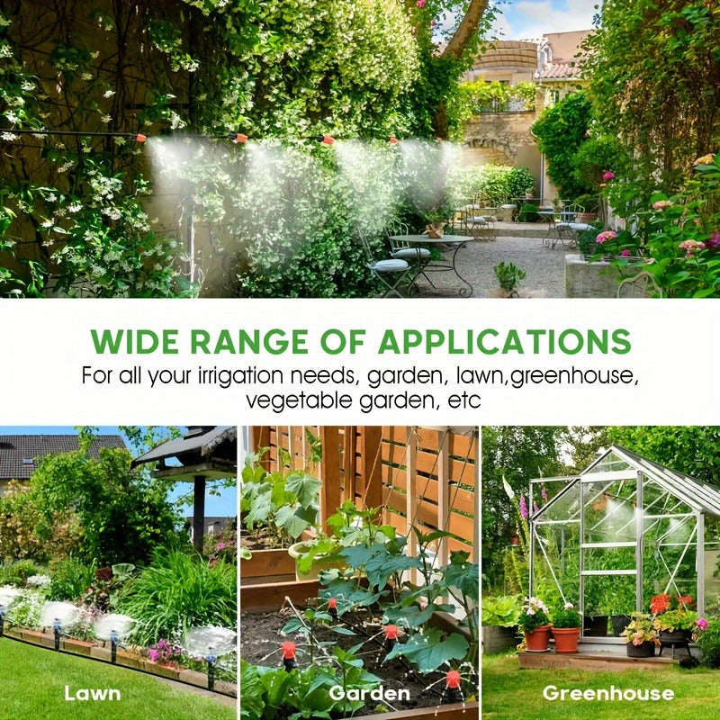 226-Foot Drip Irrigation Kit with Adjustable Emitters, Misting Nozzles and Garden Watering Fittings