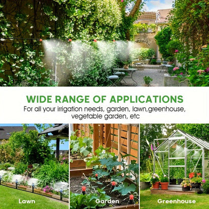 226-Foot Drip Irrigation Kit with Adjustable Emitters, Misting Nozzles and Garden Watering Fittings