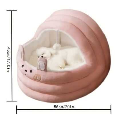 Plush Cave Dog Bed with Padded Rim, Large 21.7 x 20 x 17.7-Inch Size and Three Color Options