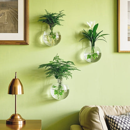 Wall-Hanging Oblate Glass Planter Set in Two-, Four- or Six-Piece Options for Small Plant Displays