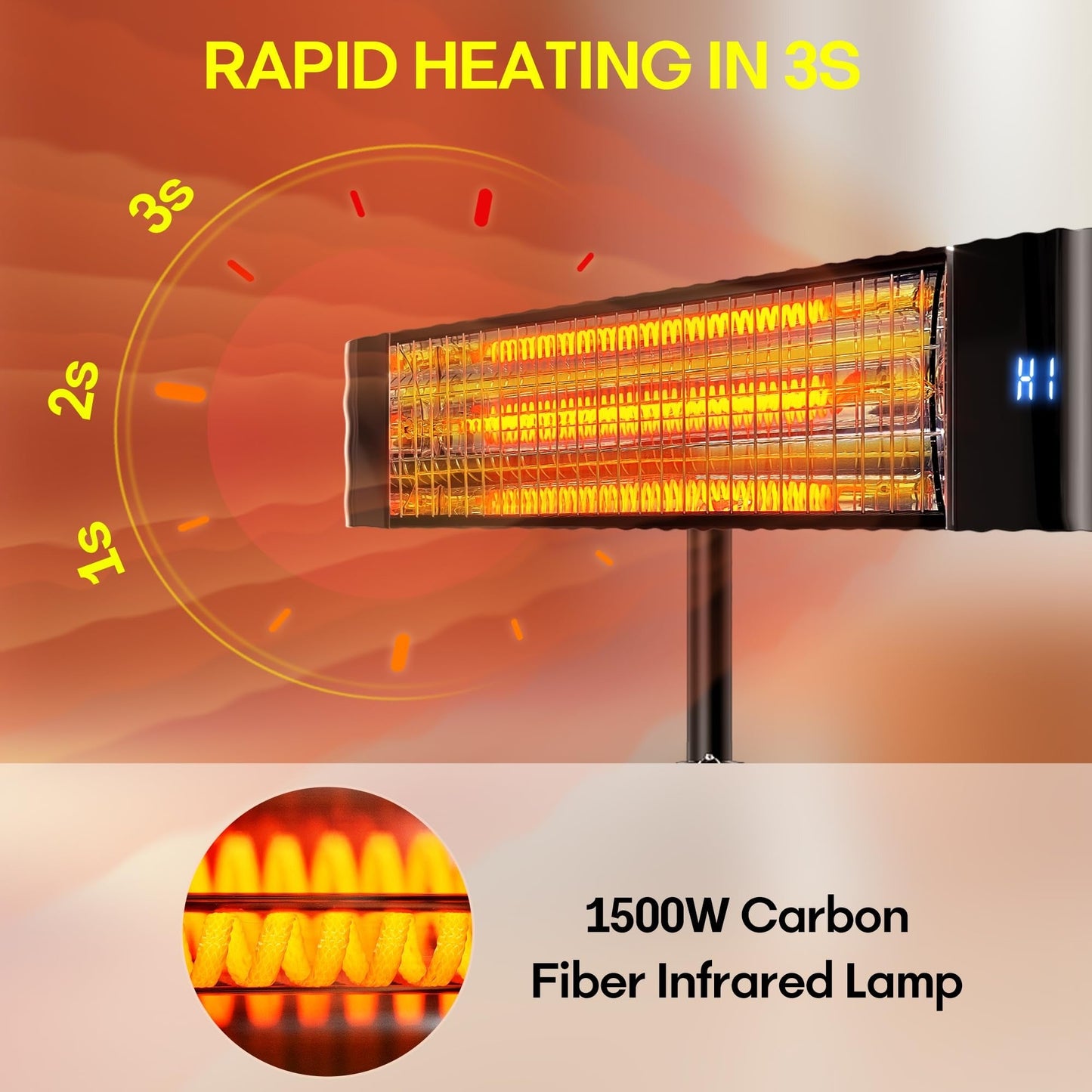 Infrared Outdoor Heater 1500W, 3-in-1 Wall Mounted, Ceiling & Tripod Electric Patio Heater for Indoor & Outdoor Use – Weatherproof Radiant Heat for Patio, Garage, Deck, Backyard