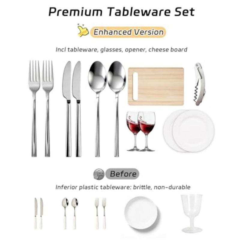 Insulated Wicker Picnic Hamper Set for Two with Cutlery, Ceramic Plates, Glasses and Cheese Board