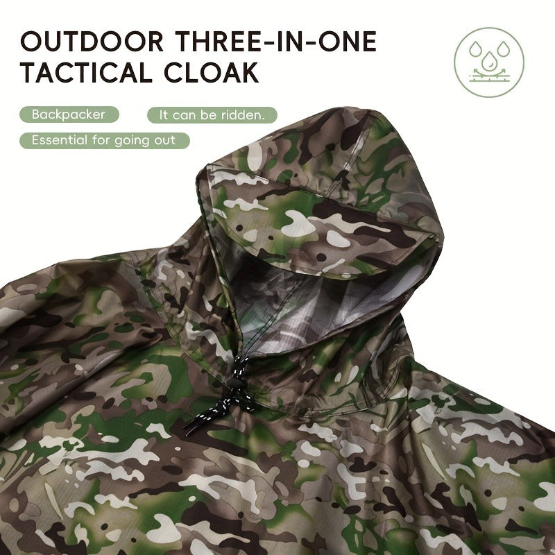 Digital Camouflage Hooded Rain Poncho with Snap-Side Closure, Front Pocket and Matching Storage Bag