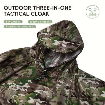Digital Camouflage Hooded Rain Poncho with Snap-Side Closure, Front Pocket and Matching Storage Bag