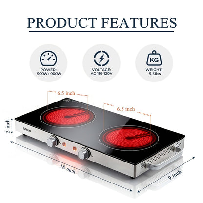 Portable Electric Stove Stainless Steel Single Burner Hot Plate with Temperature Control Easy Clean for Kitchen Dorm Camping RV Office Countertop Cooking 1000W