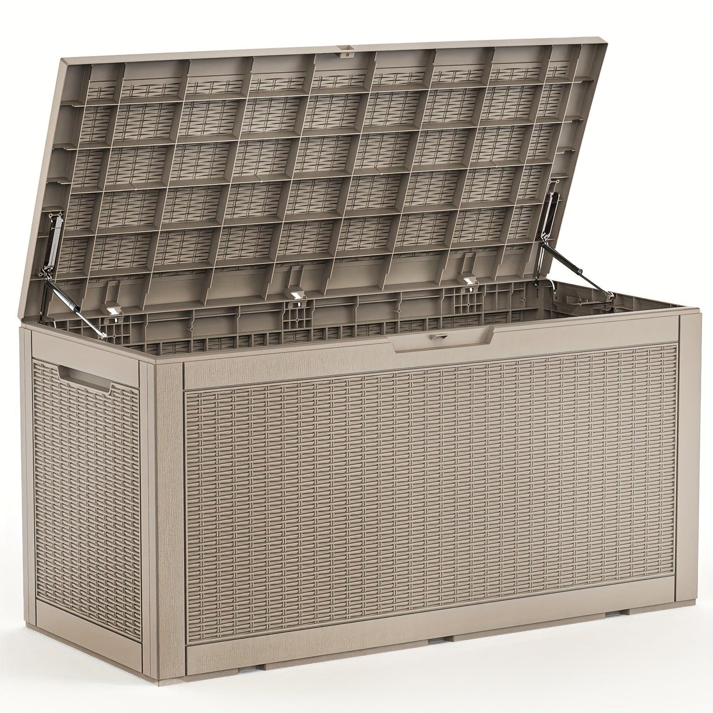 100-Gallon Rattan-Style Outdoor Deck Box with Lockable Lid, Lift Supports and Black Finish