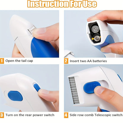 Pet Deshedding Brush, Two-in-One Grooming Comb with Stainless Steel Teeth and Non-Slip Handle