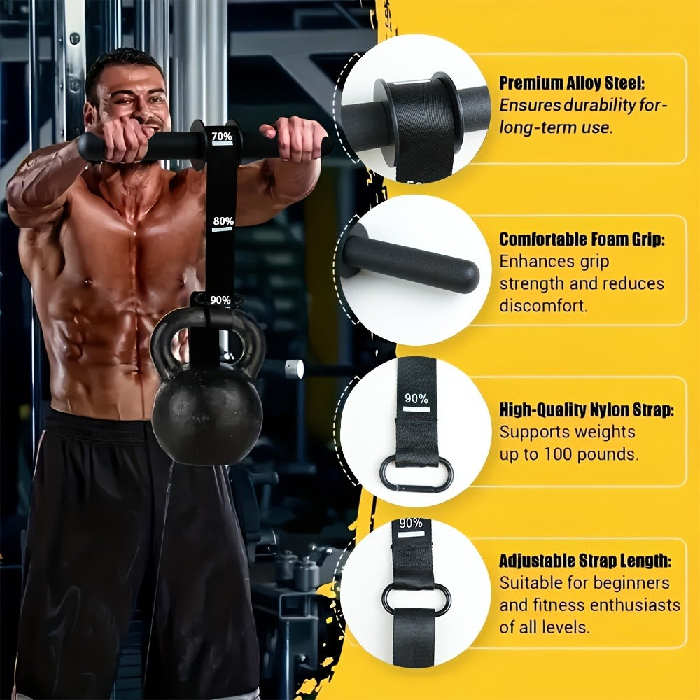 Fitness Equipment Wrist Roller Bar with Hanging Strap, Four Marked Grip Levels and 12.6-Inch Handle