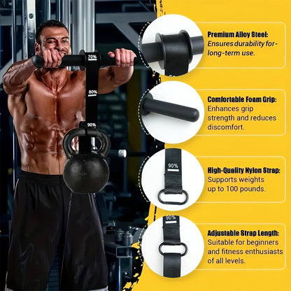 Fitness Equipment Wrist Roller Bar with Hanging Strap, Four Marked Grip Levels and 12.6-Inch Handle