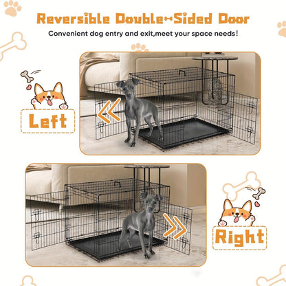 Folding Wire Dog Crate with Divider, Pull-Out Tray, Two Doors and Five Sizes from 24.41 to 48.4 Inches