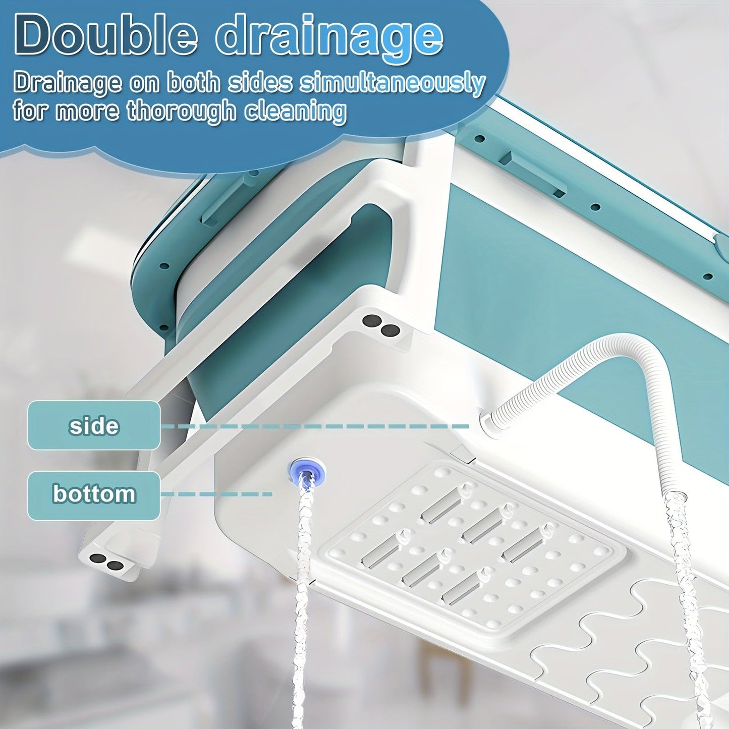 Rectangular Collapsible Adult Soaking Tub in Blue with Rigid Folding Frame, Thermal Cover and Drain Hose