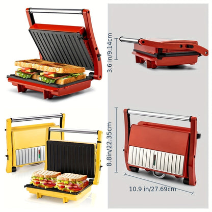 Sandwich Maker 3-in-1 Mini Indoor Grill & Panini Press – Non-Stick 180° Opening, Floating Hinge, 60-Min Timer, Temp Control & Grease Tray | Compact Electric Grill for Home & Dorm