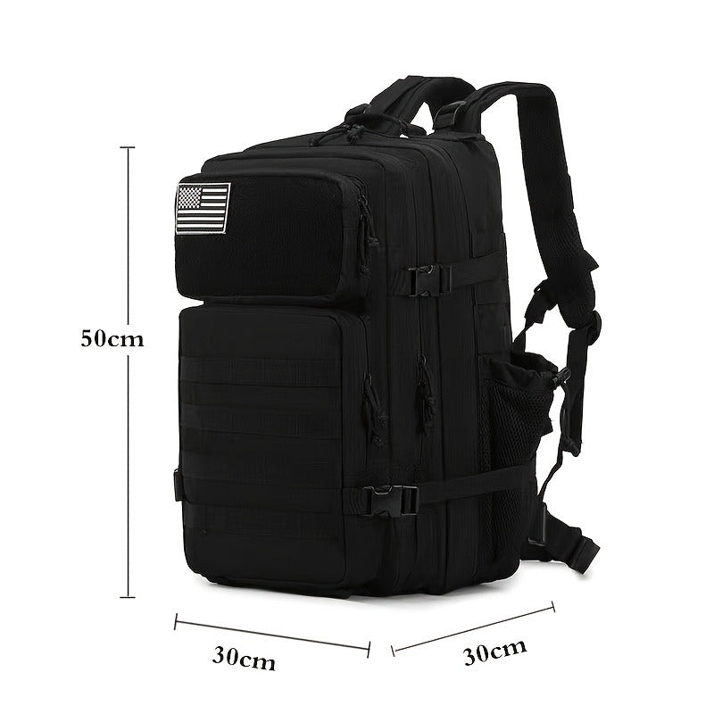 45L-Labeled Tactical Backpack with Front Utility Pockets and Black, Green, Khaki or Purple Options