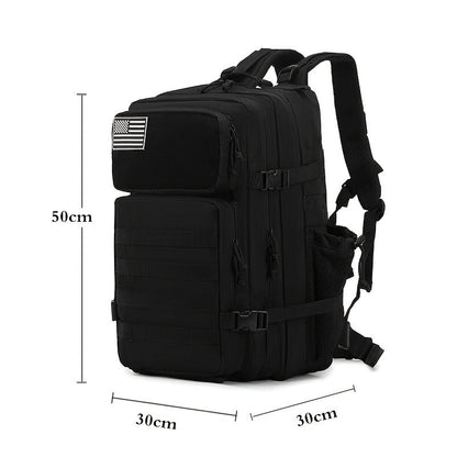 45L-Labeled Tactical Backpack with Front Utility Pockets and Black, Green, Khaki or Purple Options