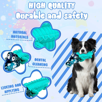 Dog Toy Blue Rubber Crocodile Chew Design with Milk Flavor, Raised Ridges and 20-100 lb Guidance