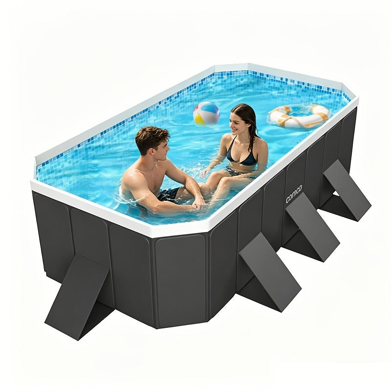 Large Rectangular Frame Pool – Non-Inflatable Backyard Swimming Pool with Drain