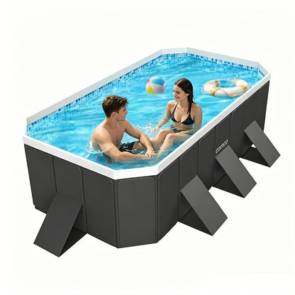 Large Rectangular Frame Pool – Non-Inflatable Backyard Swimming Pool with Drain