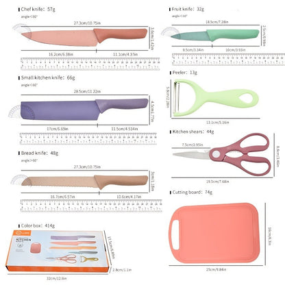 Kitchen Knife Set 7 Piece Stainless Steel Ergonomic Wheat Straw Handle with Cutting Board – Portable Camping Travel Chef Knives for Home Restaurant Outdoor Cooking Gift