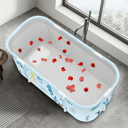 Soaking Tub Foldable Portable for Adults 47.2"x19.7"x21.7" – Freestanding Hot Bath & Ice Bath Spa Tub, Family Bathroom Bathtub, Ocean Style