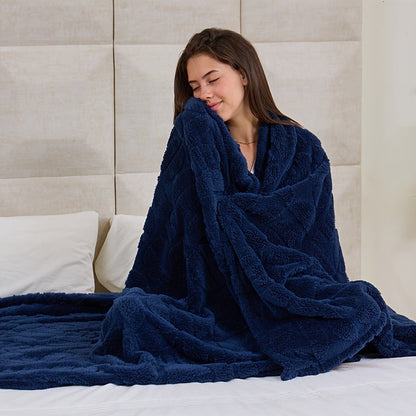 Raised Geometric Throw Blanket in White, Blue or Grey with 40 x 60, 60 x 80 and 80 x 90-Inch Size Options