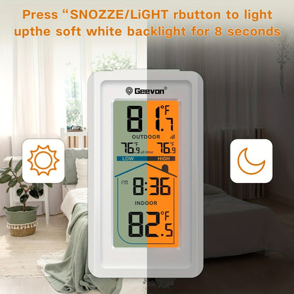 Indoor Outdoor Thermometer Hygrometer - Temperature Humidity Meter with Time Display, 48Hr History, Backlight & Ice Warning
