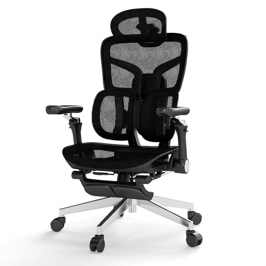 Office Chair High-Back with 6D Adjustable Armrests, Retractable Footrest, Lumbar Section and Swivel Base