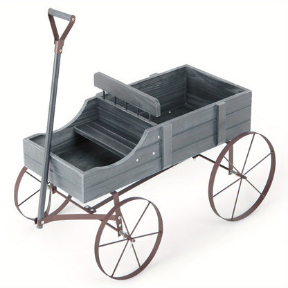 Wooden Flower Stand with 4 Wheels, Rolling Plant Trolley for Garden, Balcony & Terrace, for Garden, Patio and Yard Use