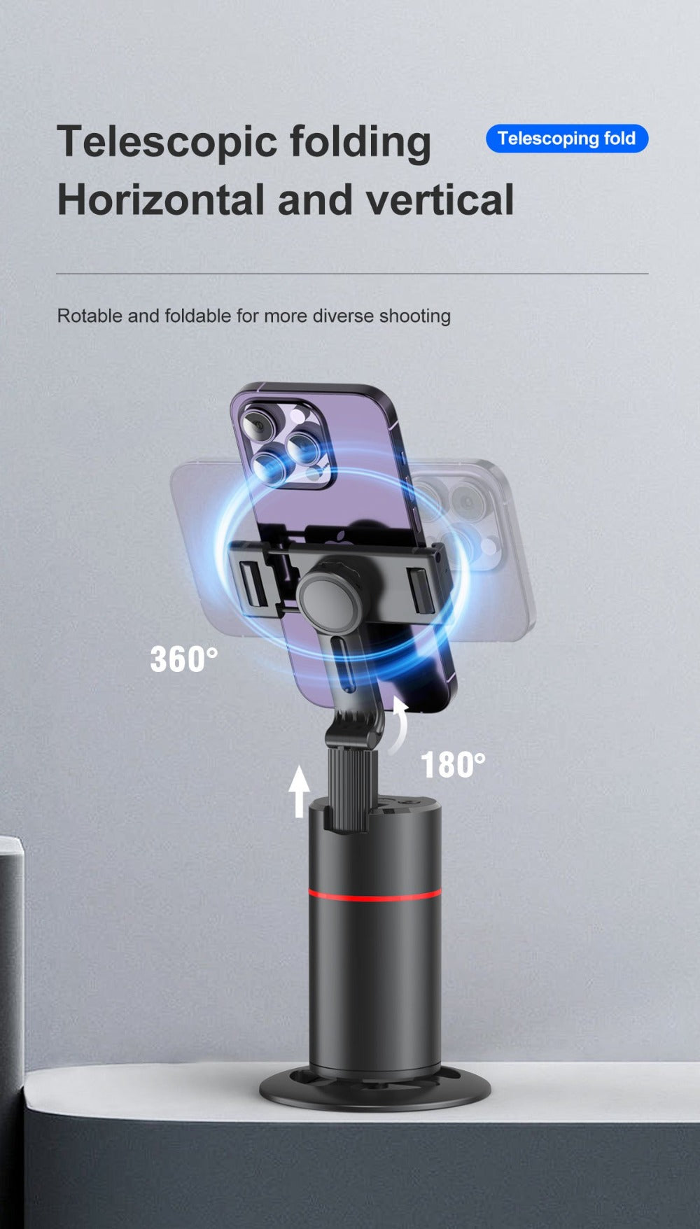 Gesture Control Auto Face Tracking Tripod with 360° Rotation & Wireless Remote No App Required – Smart AI Phone Holder for Vlogging Live Streaming TikTok YouTube Fitness iPhone Android Black Pink