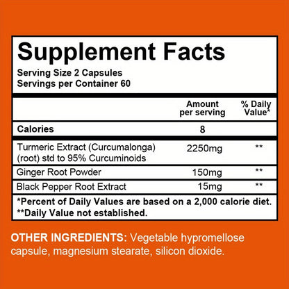 Herbal Supplement with Tecepec Label, Turmeric Ginger and Black Pepper 2400mg Capsules, 120 Count