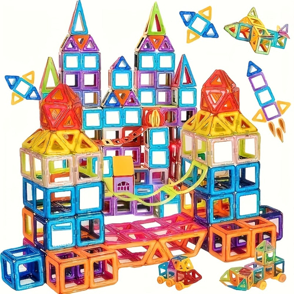 Magnetic Tiles 67-Piece Bicolor Open-Frame Geometry Building Set with Curves, Squares and Triangles