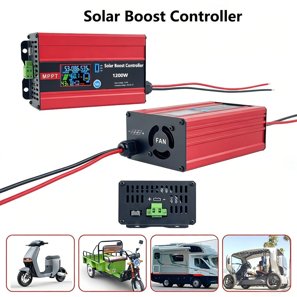 30A MPPT Solar Boost Charge Controller 1200W – DC-DC Step-Up Solar Panel Regulator for Lead-Acid, Gel & Lithium Batteries, Compatible with Golf Cart, E-Bike, Electric Scooter & Off-Grid Systems