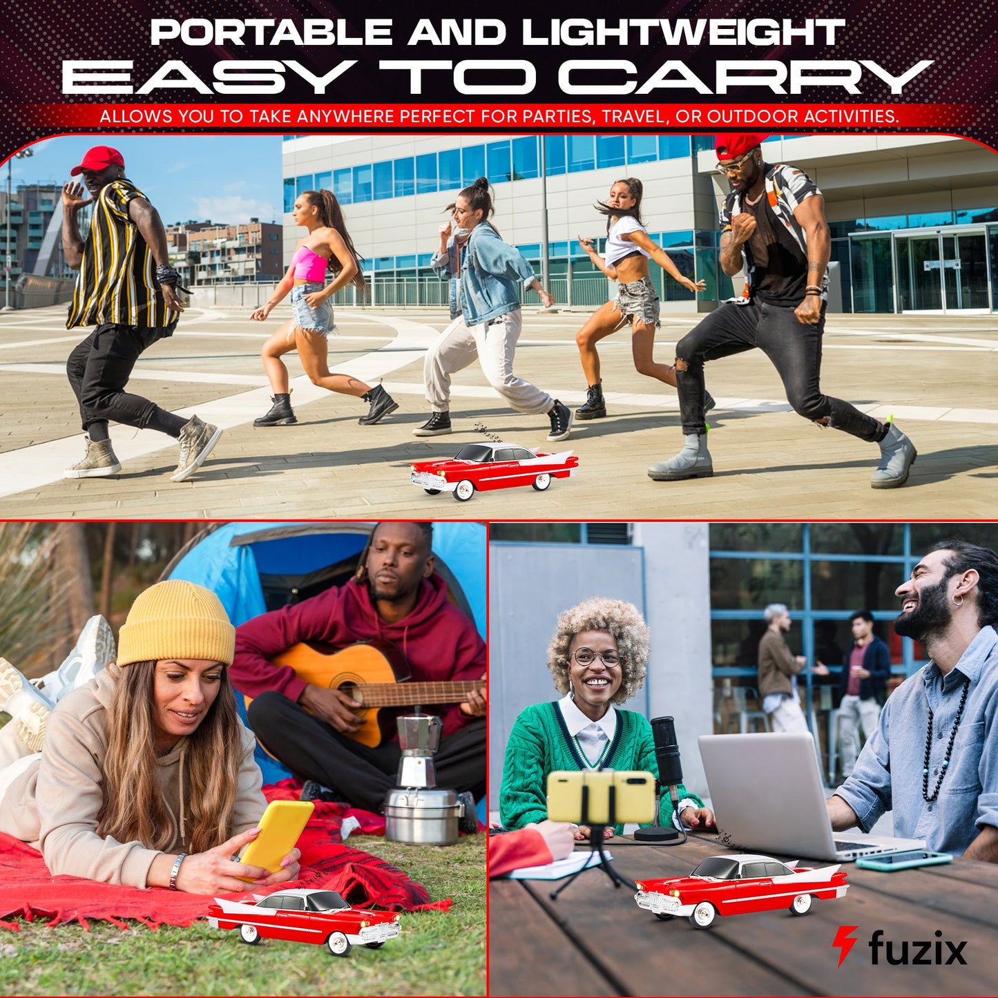 Portable Bluetooth Speaker Fuzix WS-1965 Retro Car with LED Lights, Mic, FM, AUX, USB and TF