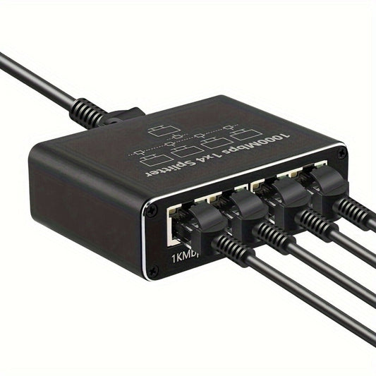 Gigabit Ethernet Splitter 1 to 4 Port 1000Mbps High-Speed LAN Network Adapter with USB Power Cable, Supports 4 Devices Simultaneously, Plug and Play RJ45 Hub for Home Office Gaming Smart TV NAS