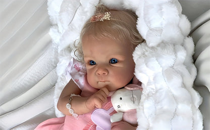 Reborn Doll, 22-Inch Full-Vinyl Open-Eye Figure with Hand-Rooted Hair and Pink Clothing Set
