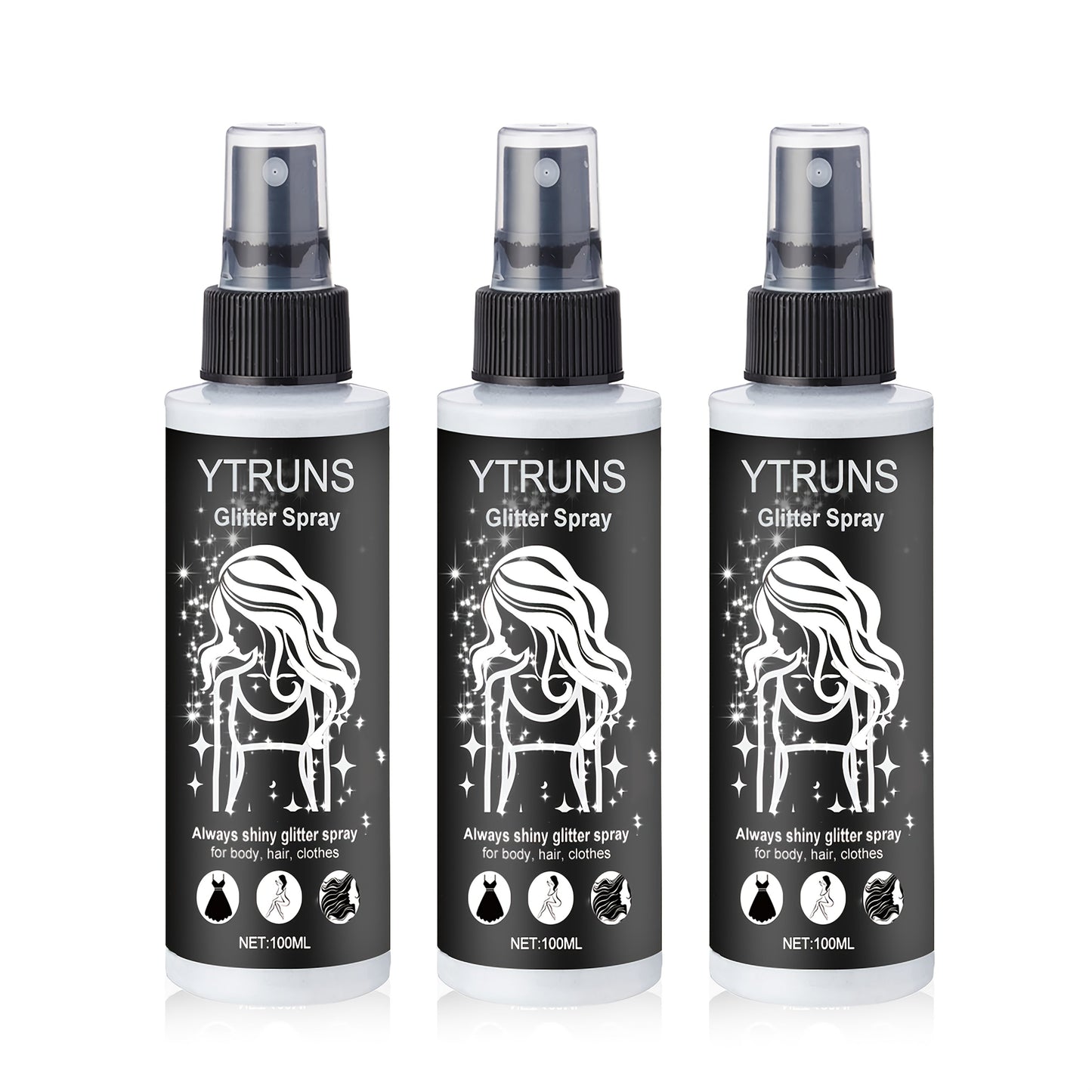 Two- or Three-Piece Body Glitter Spray Set for Hair and Skin in Source-Labeled Pack Options