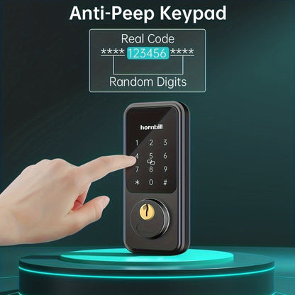 Hornbill Smart Door Lock Set with Handle - Alexa Compatible Keypad Deadbolt, Bluetooth App, Keyfob & Auto-Lock, Complete Keyless Entry Front Door Upgrade, Matte Black & Silver