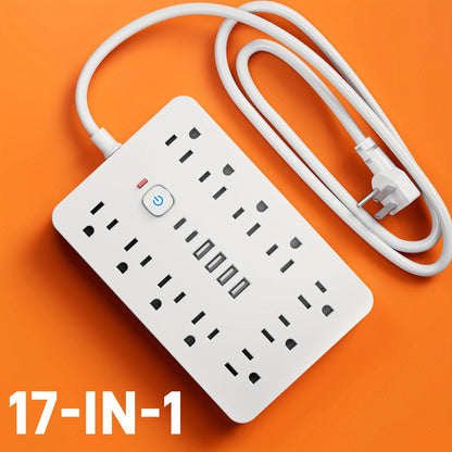 Surge Protector Power Strip 17-in-1 Wall Mount 11 AC Outlets 4 USB-A 2 USB-C Compact Charging Station 5ft 10ft Cord for Home Office School Dorm Travel